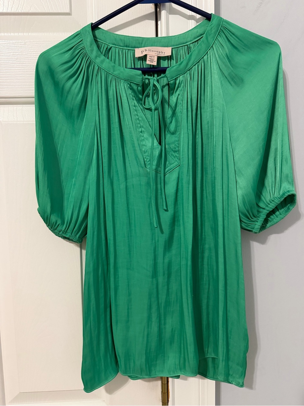 Philosophy Emerald Green Peasant Tie-Neck Blouse